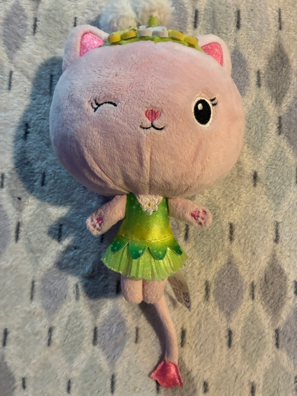 Dreamworks Pink Cat Fairy Plush with Green Dress and Flower Headband